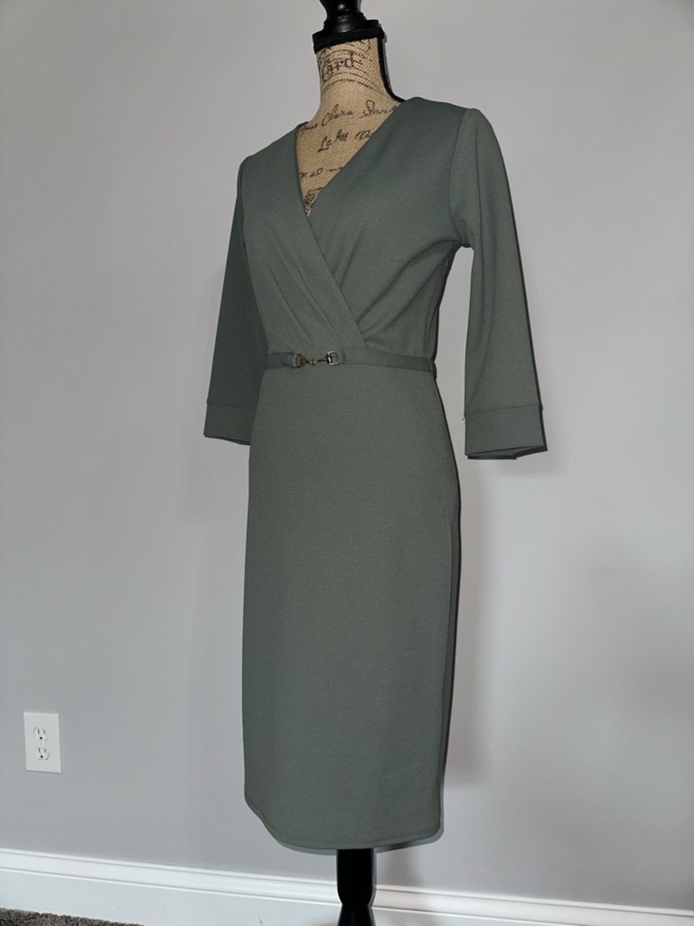 H&M Elegant Olive Green Wrap Sheath Dress size S